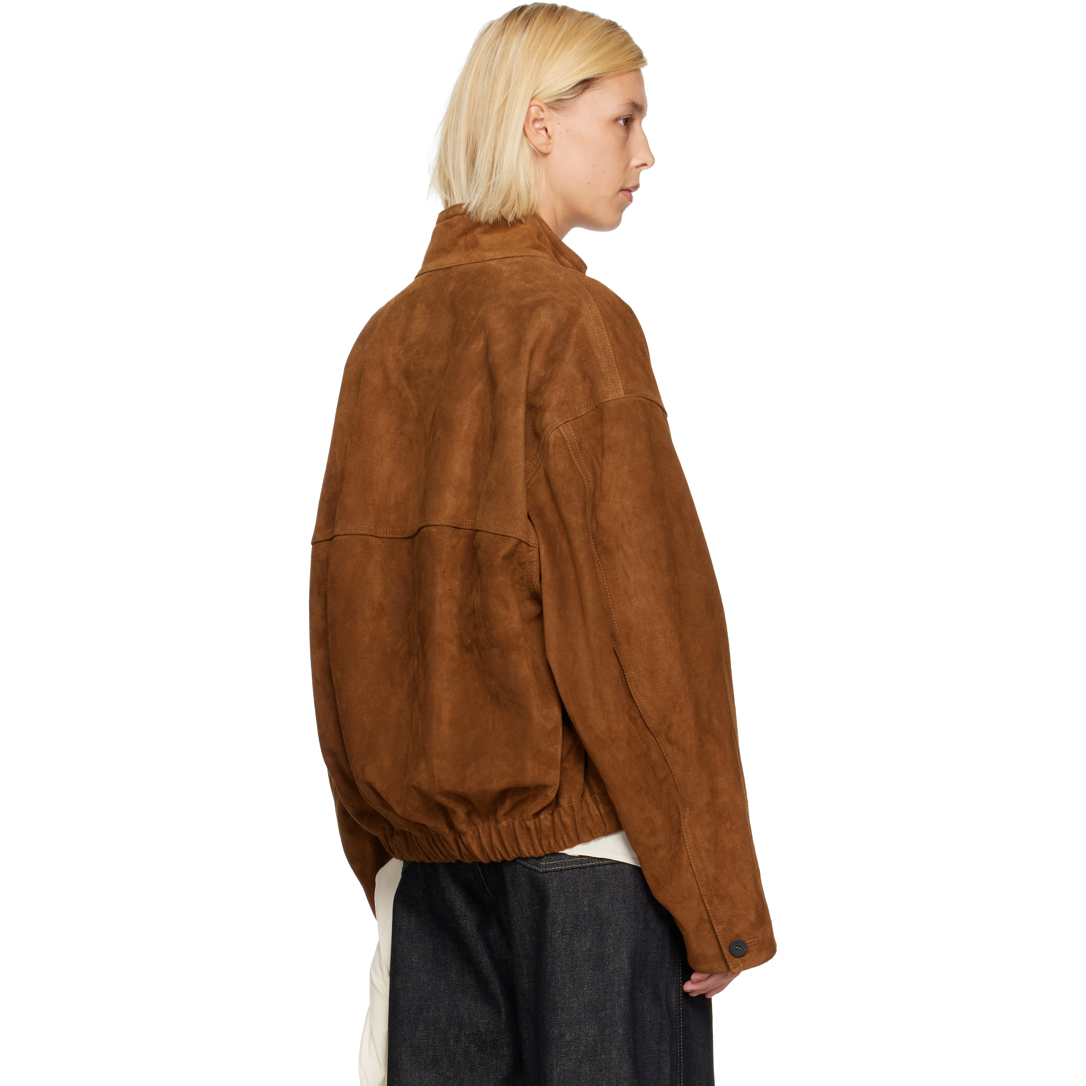 Tan Funnel Neck Suede Jacket