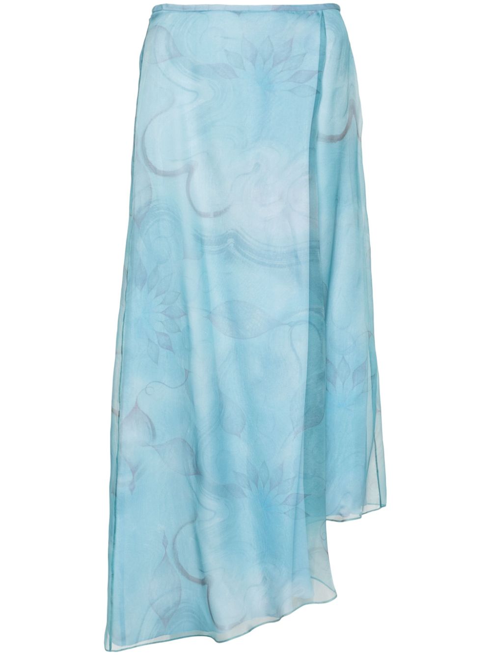 Floral-print asymmetric skirt - Blue
