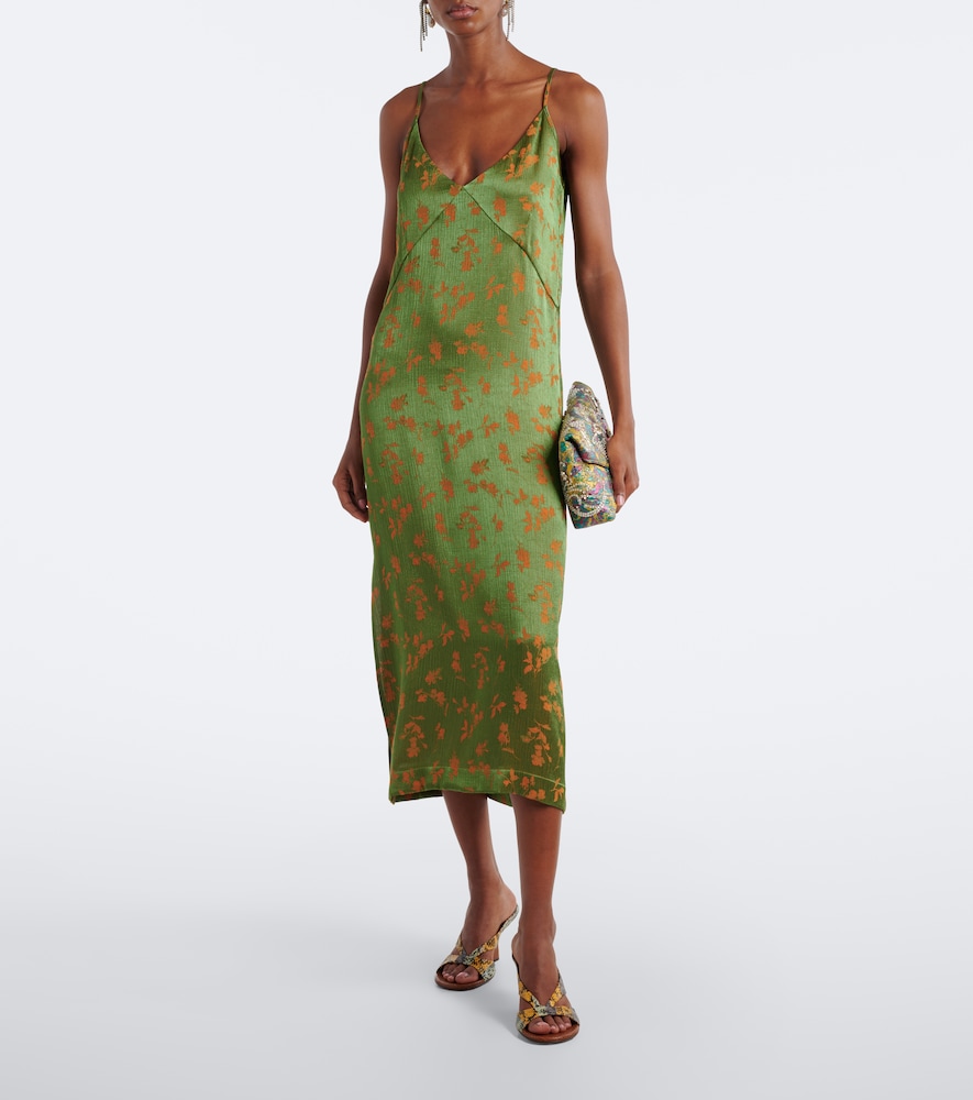 Floral jacquard satin slip dress