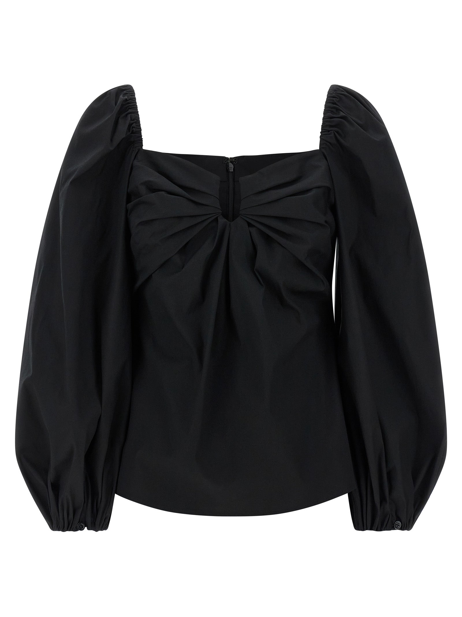 Puff-Sleeve Cotton Poplin Blouse — Black
