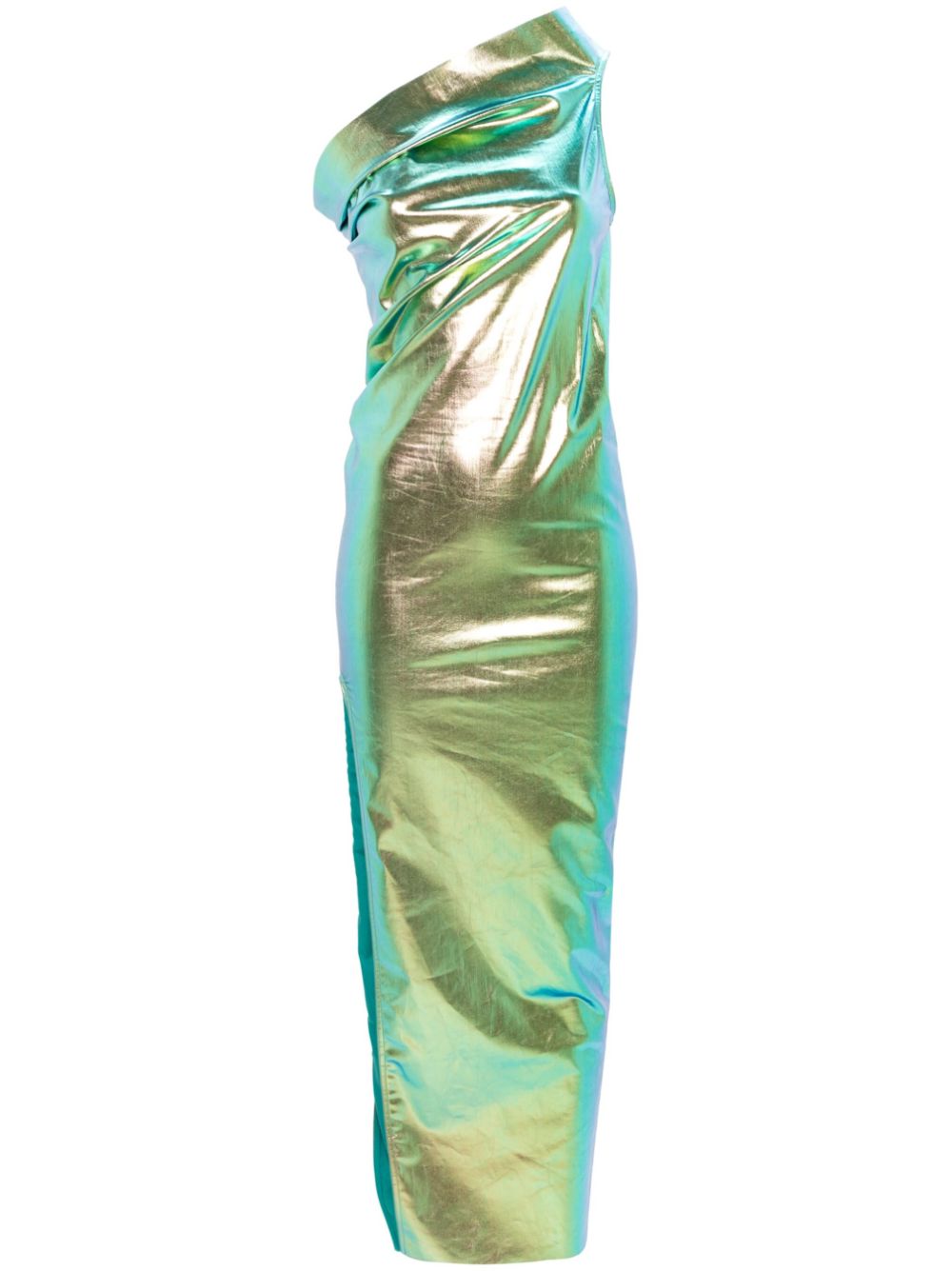 Athena iridescent-effect one-shoulder gown - Green