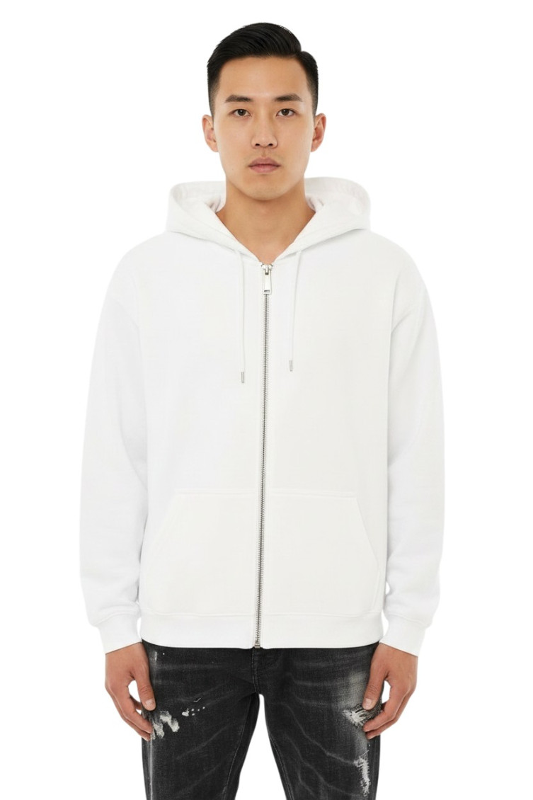 White Solid Zip Up Hoodie