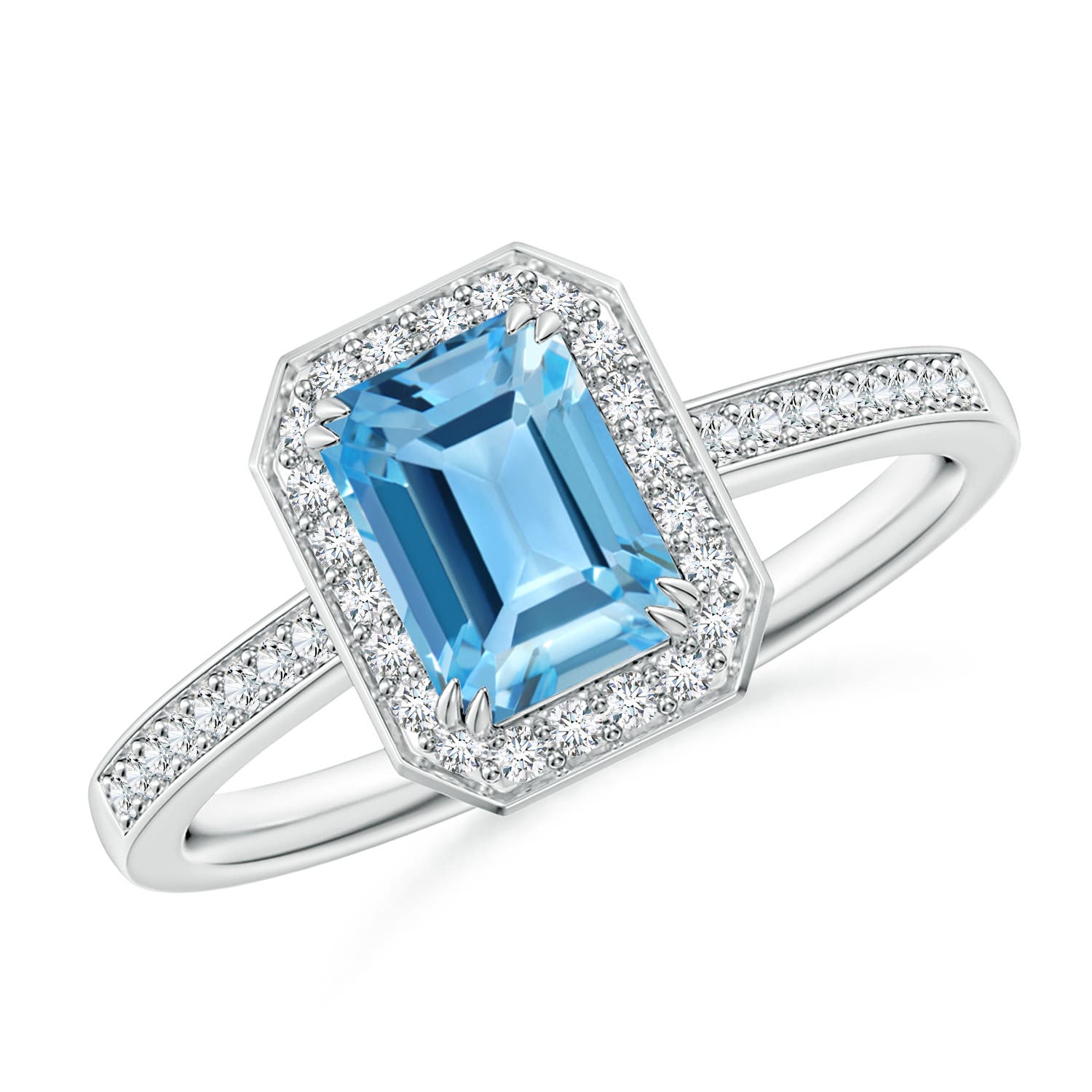 Angara 1.2 Carats Emerald-Cut Swiss Blue Topaz Engagement Ring with Diamonds in Platinum