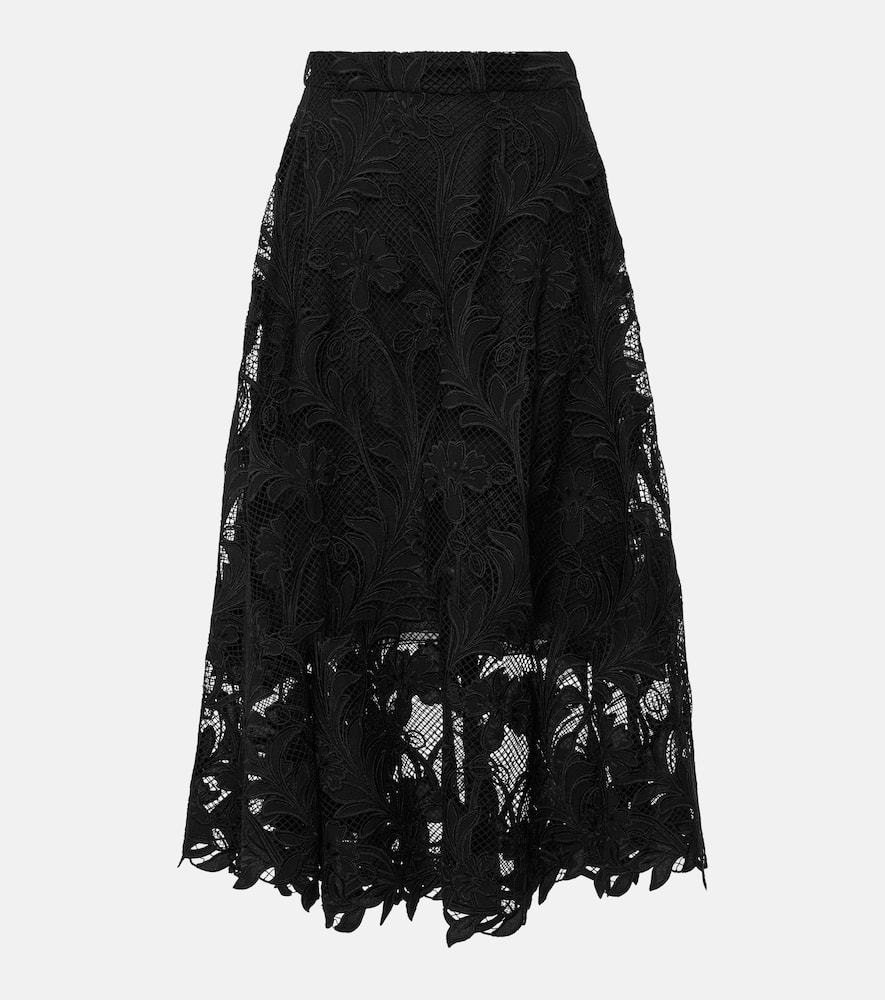 Floral guipure lace midi skirt