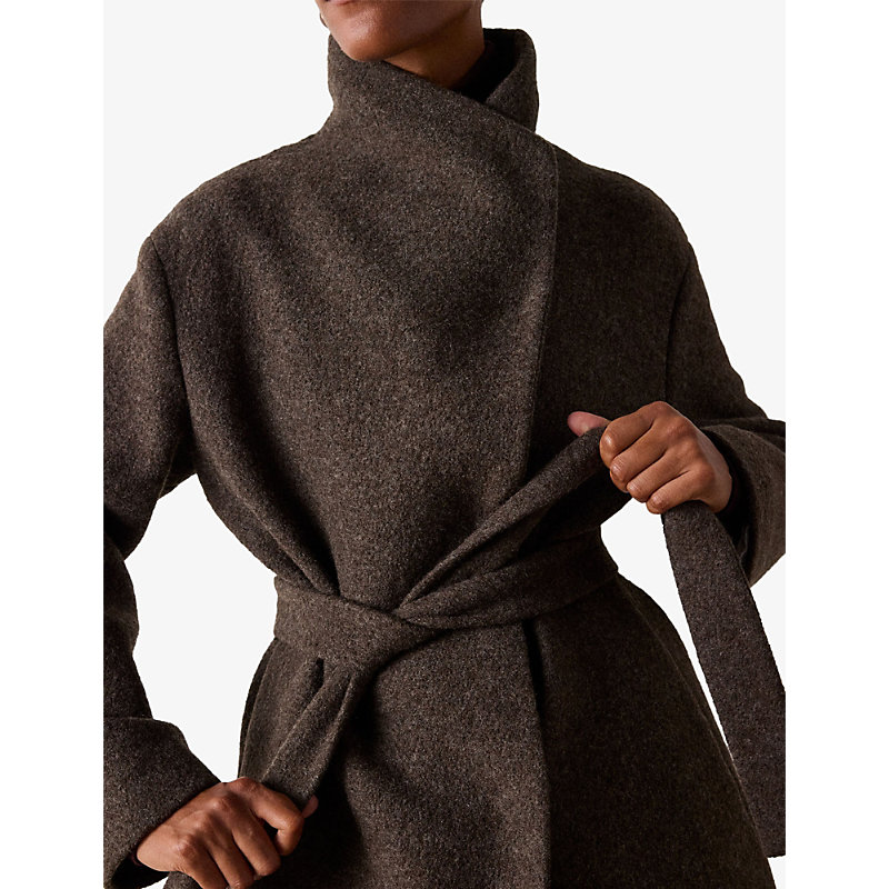 Womens Morgana Funnel-Neck Wrap Wool Coat