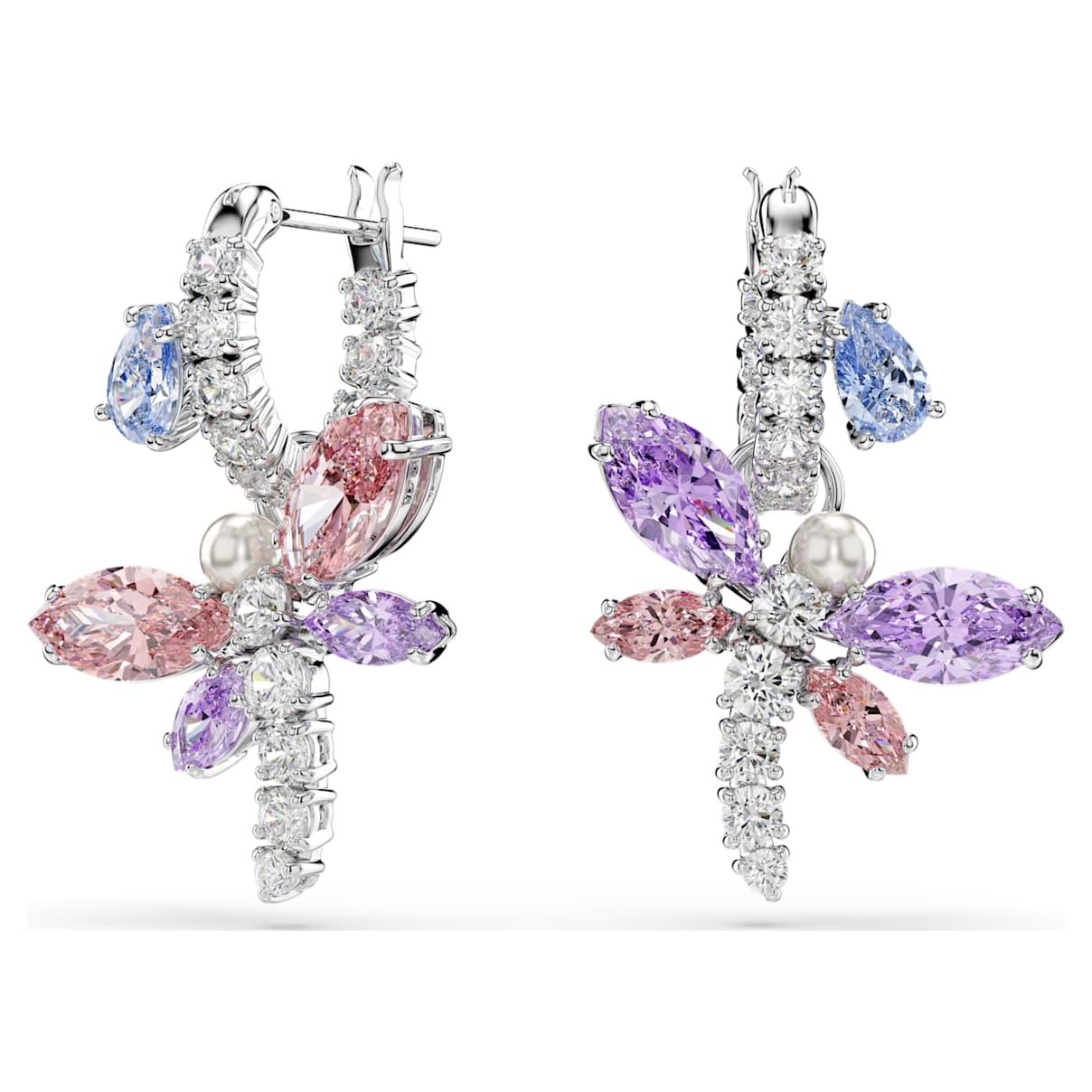 Ariana Grande x drop earrings, Mixed cuts, Dragonfly, Multicolored, Rhodium plated