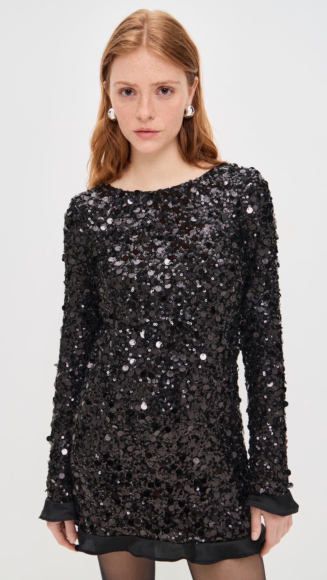 Maddison Ruffle Dress Black Metallic Sequins