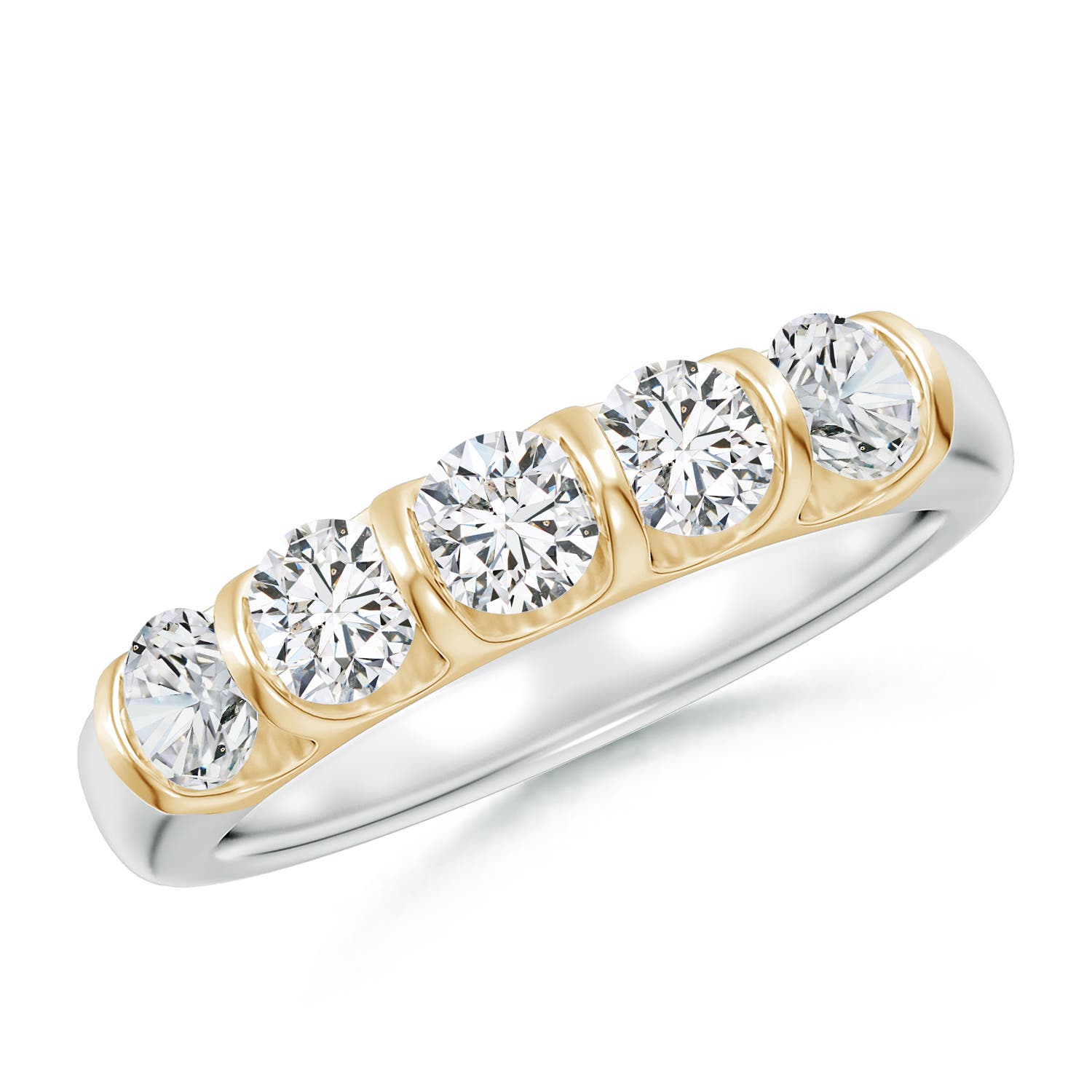 Angara 1.0 Carat Bar Set Five Stone Round Diamond Wedding Ring for Her in 14K White & Yellow Gold