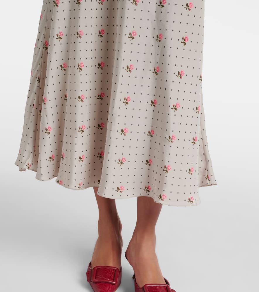 Floral polka-dot silk midi dress