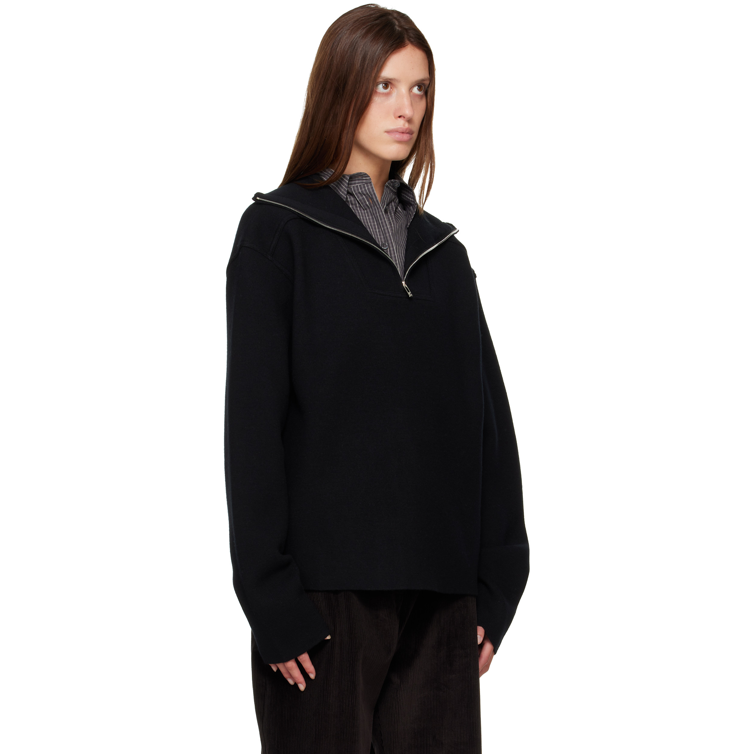 Black Paulo Wool Hairy Zip-Up Sweater