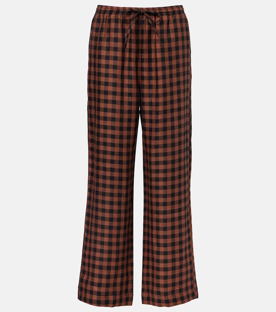 Checked linen wide-leg pants