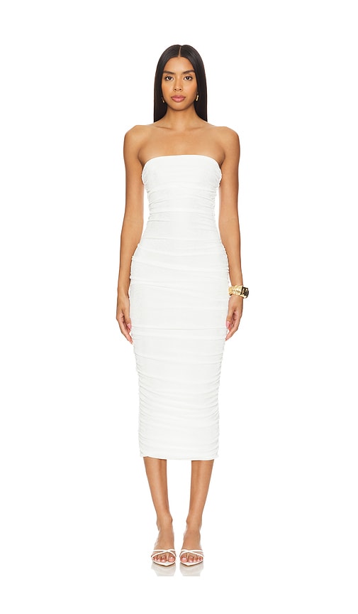 SER.O.YA SCHULTERFREIES MIDIKLEID MARTHA in White. Größe XXS. Also in L, M, XL