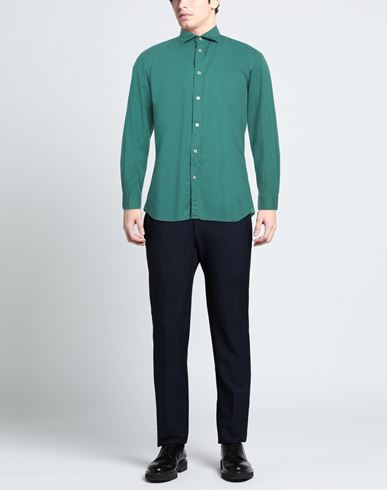Man Shirt Emerald green Size 15 Cotton, Elastane