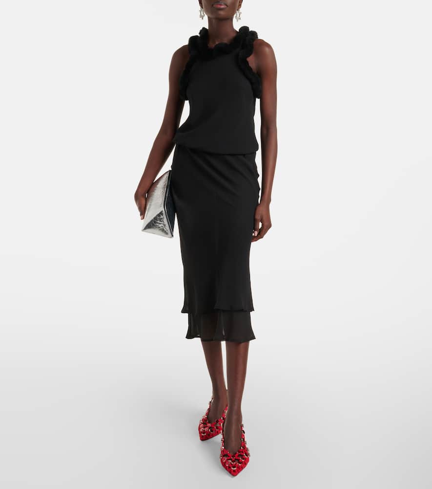 Faux fur-trimmed midi dress