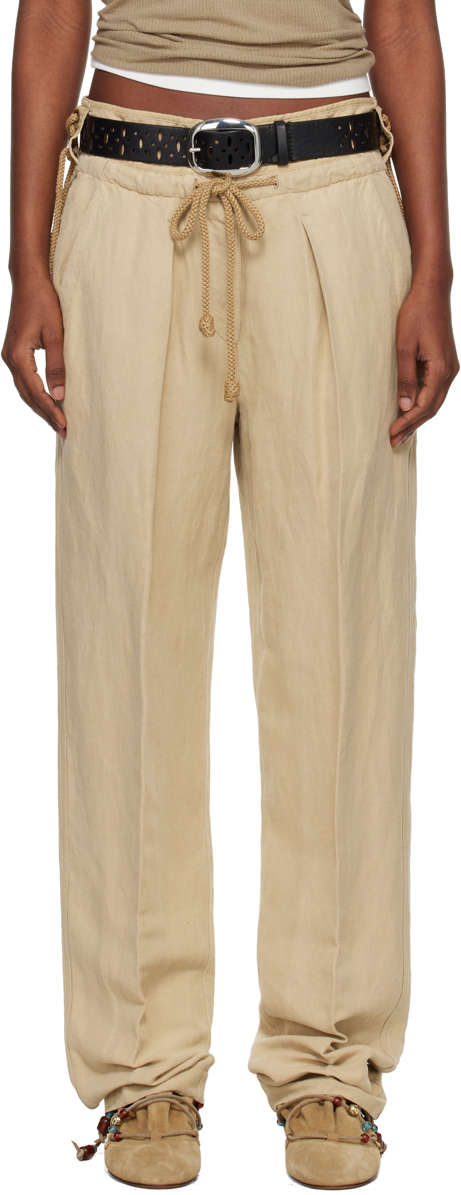 Beige Sharon Linen Silk Trousers