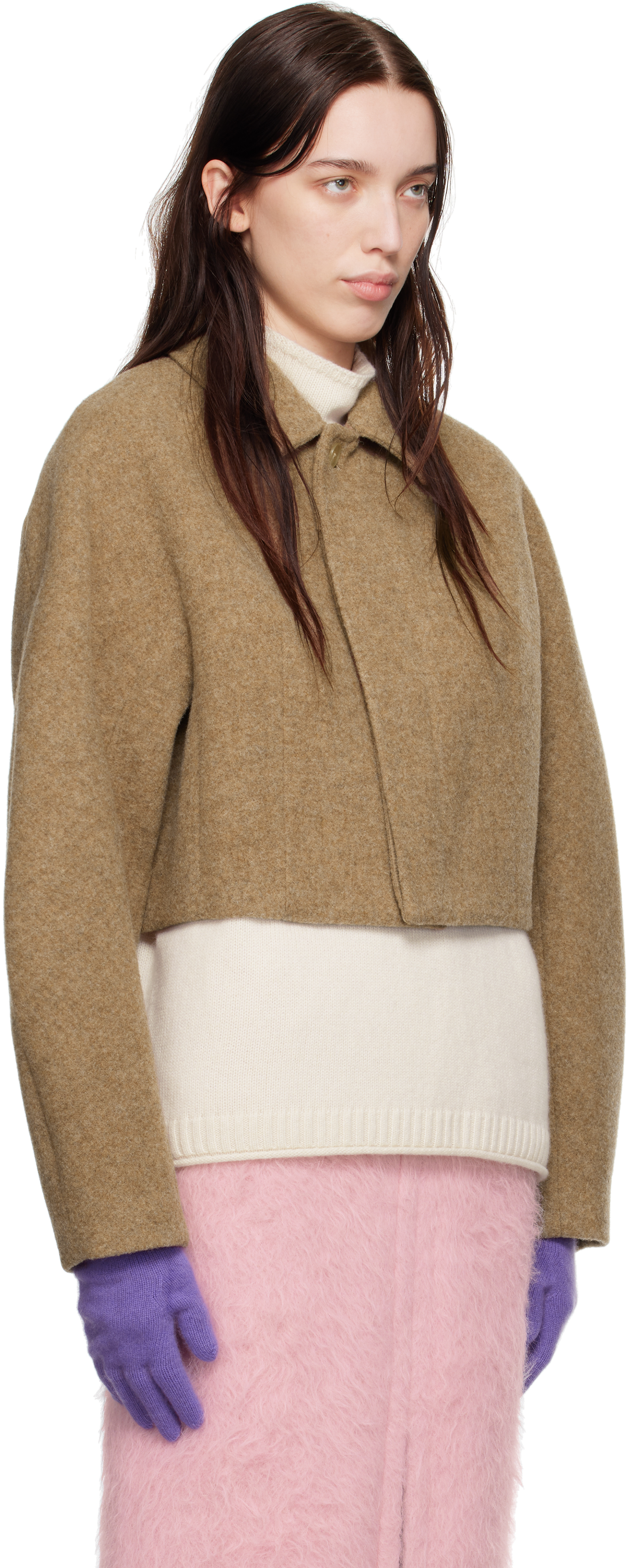 AURALEE Brown Sponge Wool Melton Short Jacket