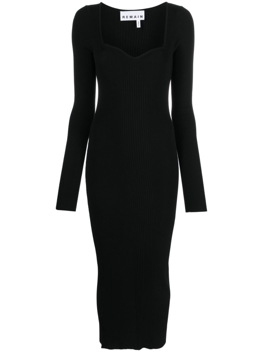 Sweetheart-neck knitted midi dress - 19-4004 - BLACK