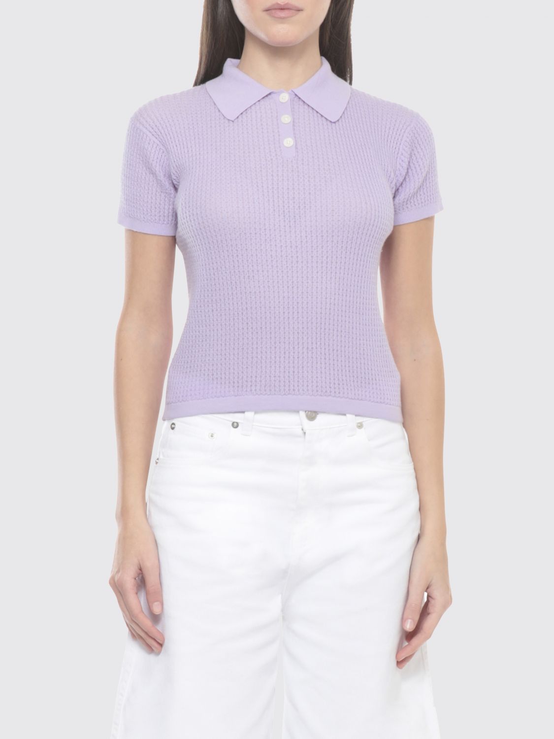 Shrunken cashmere polo top - Grey