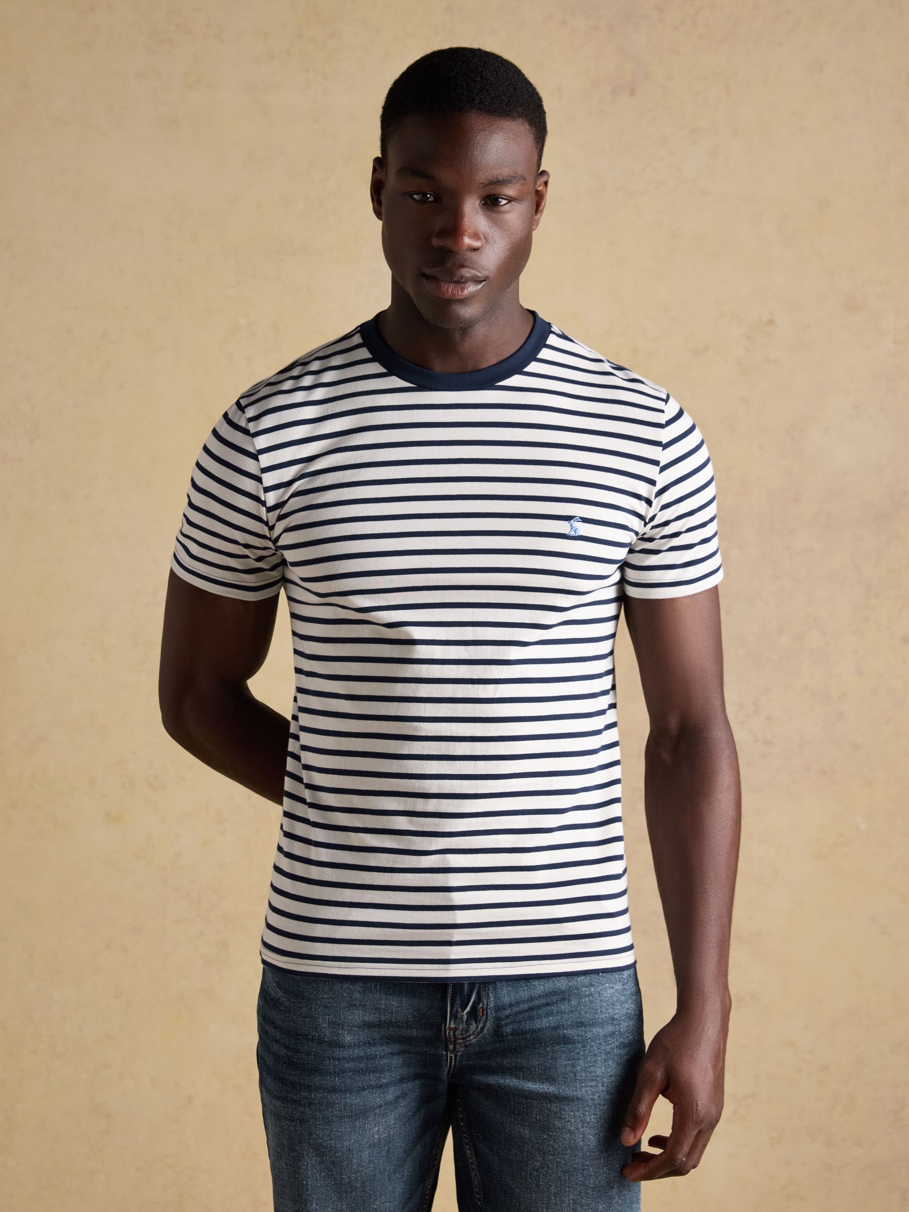 Navy & White Stripe Classic Fit Cotton T-Shirt