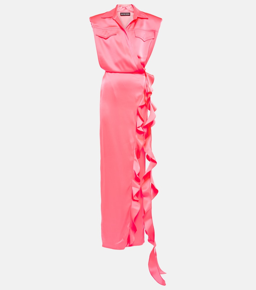 Ruffle satin wrap gown