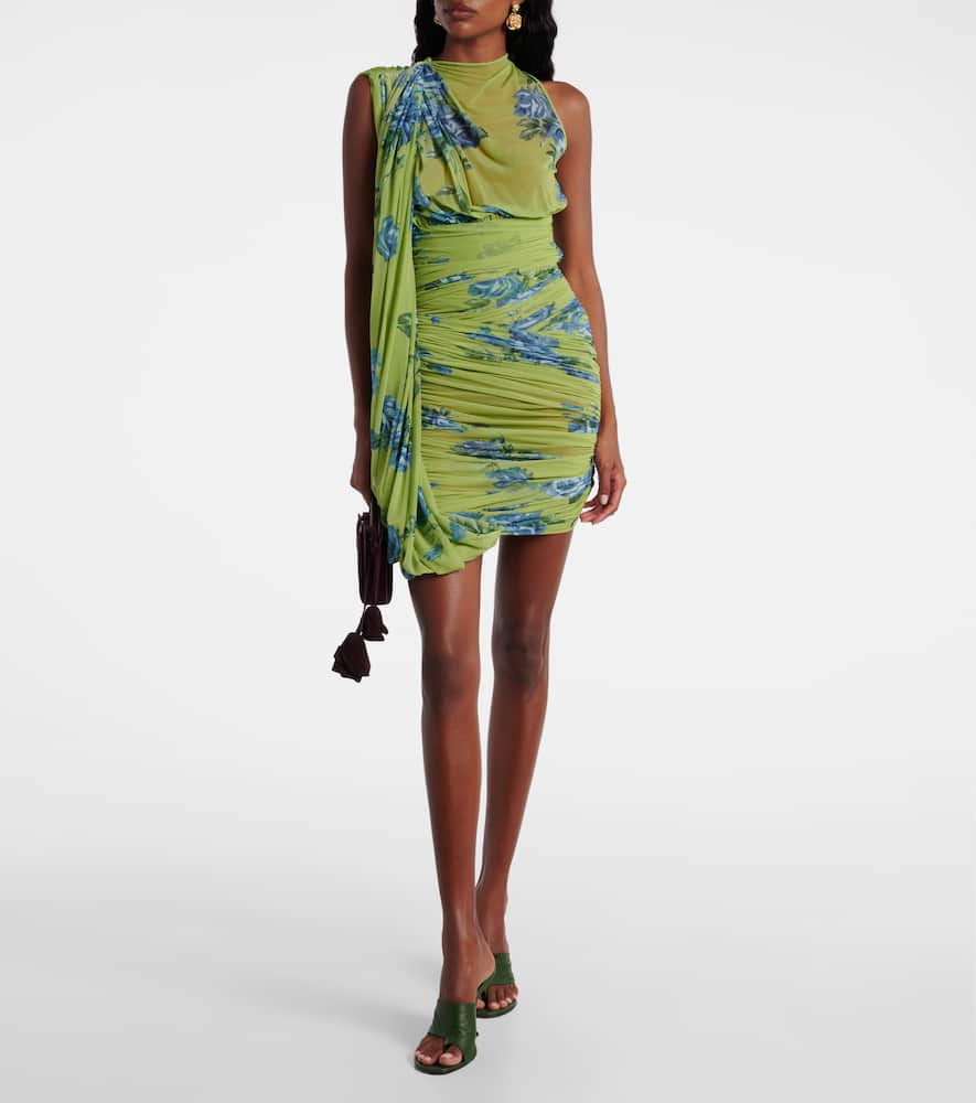 Draped floral semi-sheer minidress