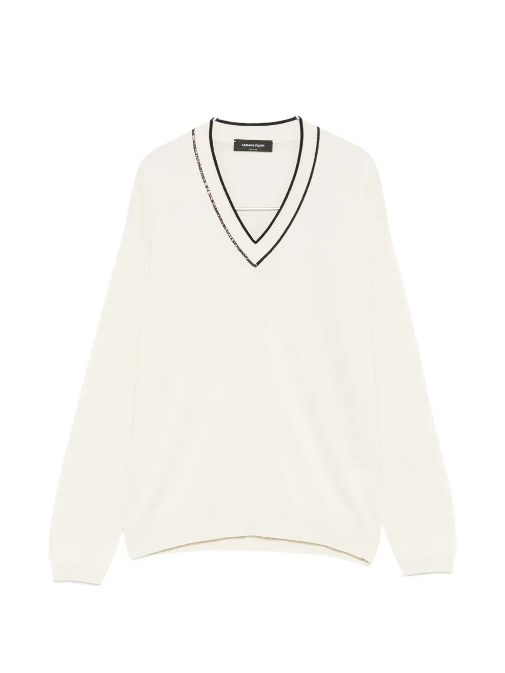 V-Neck with Contrasting Trim Sweater — Off-white