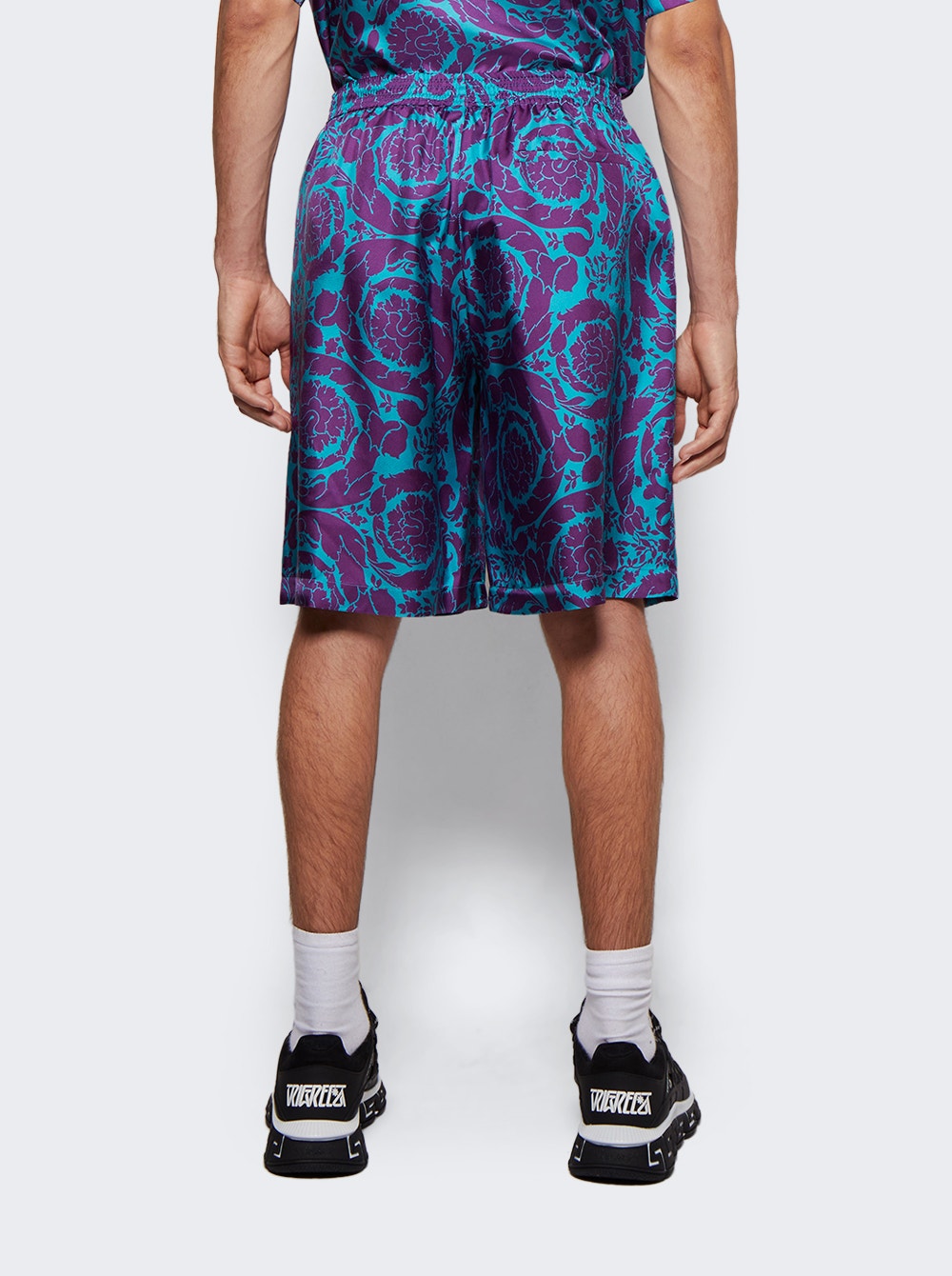 Barocco Silhouette-print silk shorts - Orange