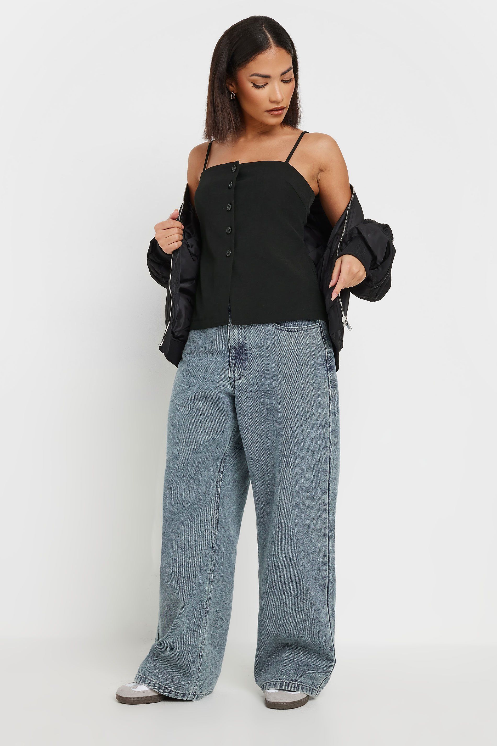 PixieGirl Women's Petite Structured Button Vest Top in Black