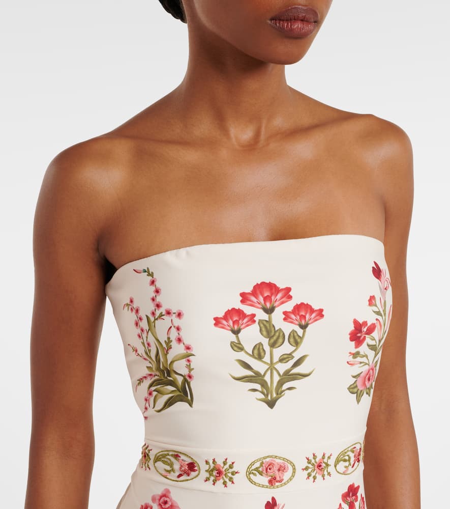 Illusion floral strapless swimsuit