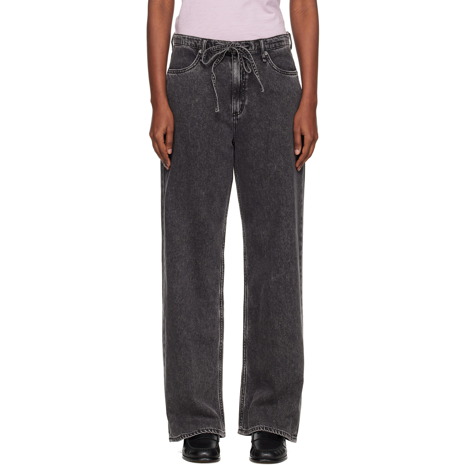 Black Phoebe Wide-Leg Drawstring Jeans