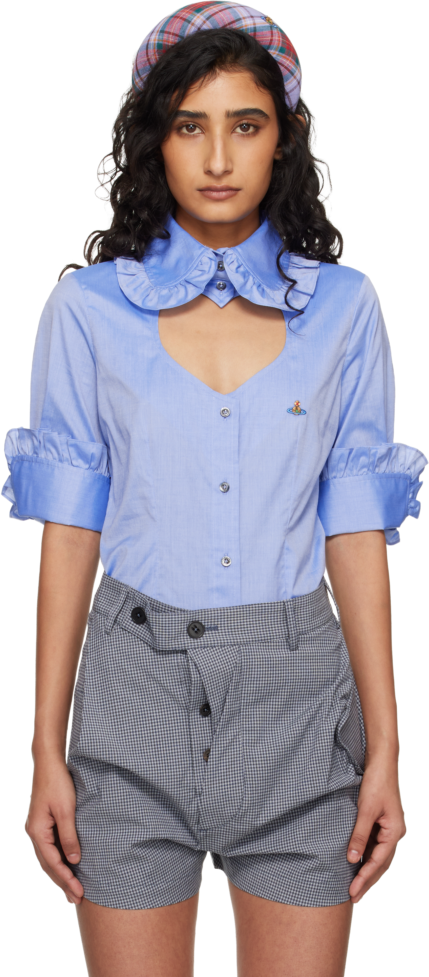 Blue Short Sleeve Toulouse Frill Shirt