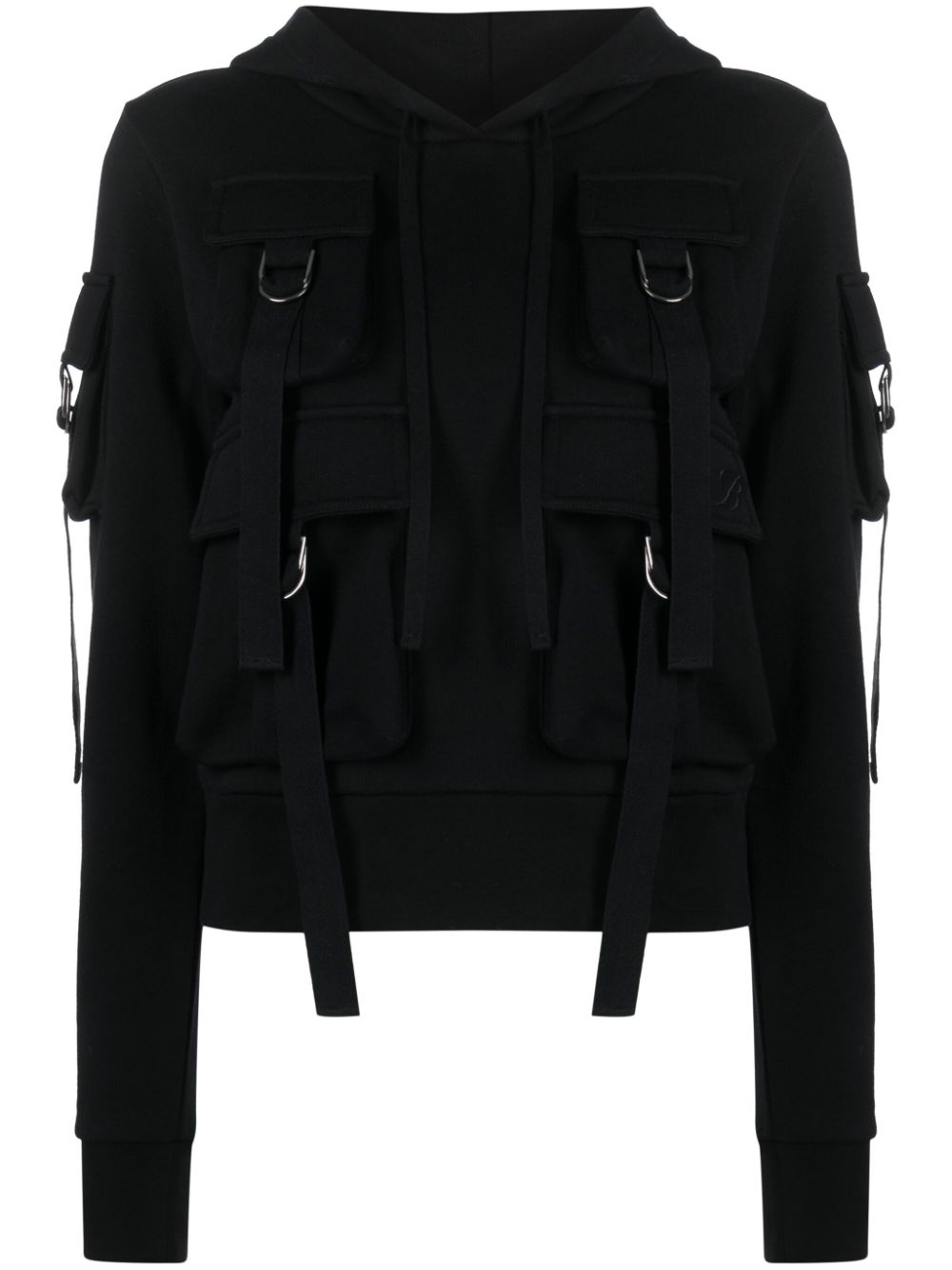 Cargo-pockets cotton hoodie - Black