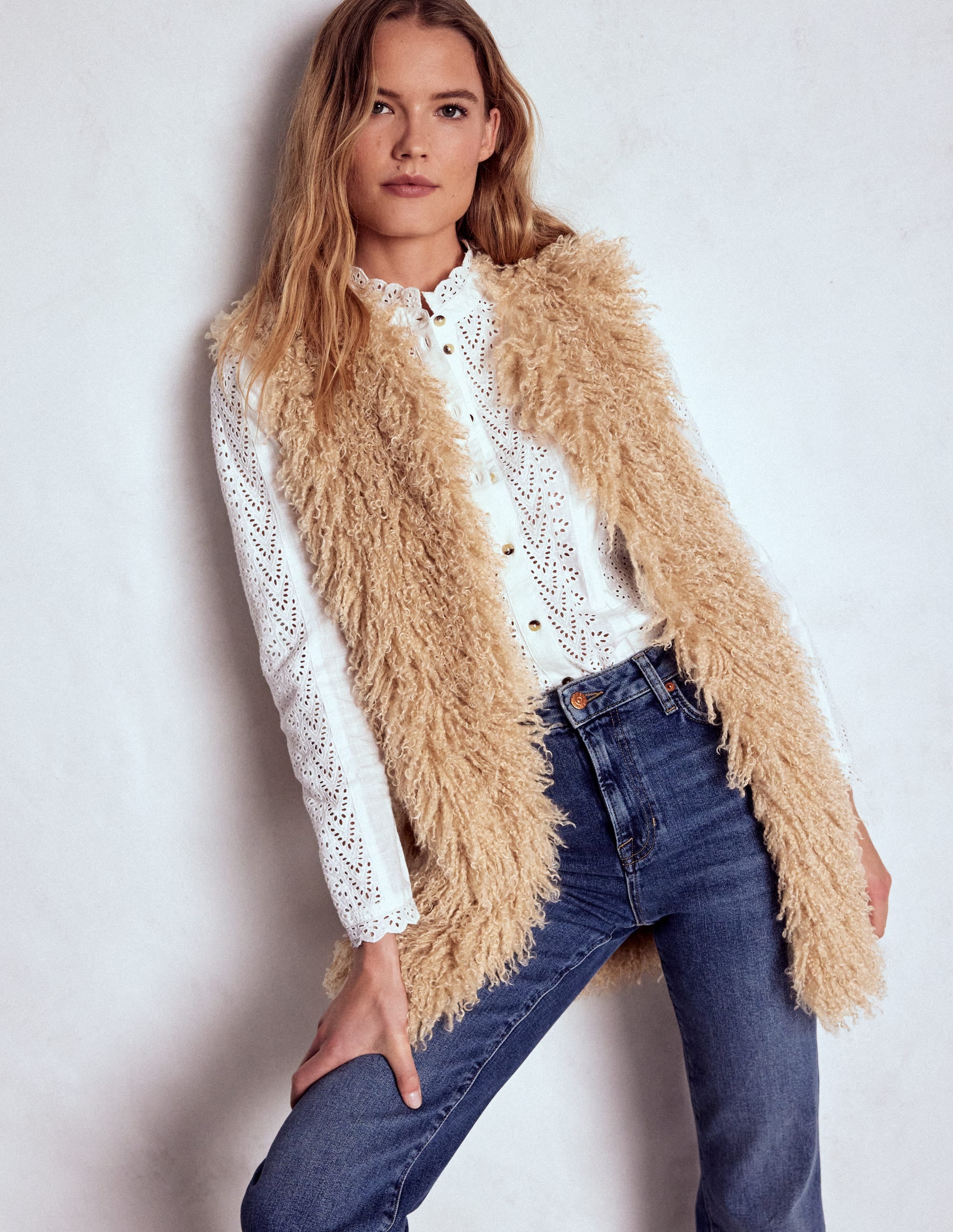 Faux Fur Long Gilet Sand Dune, Fur