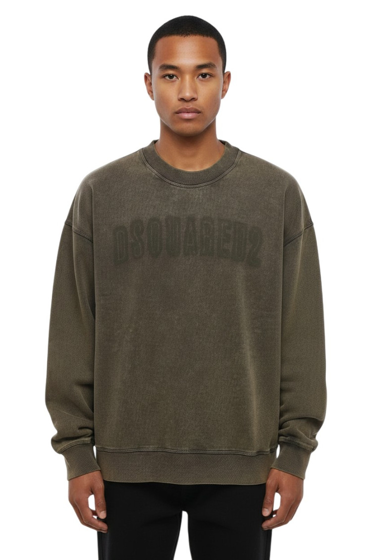 Loose Fit Girocollo In Cotone Grafite Effetto Used Sweatshirt
