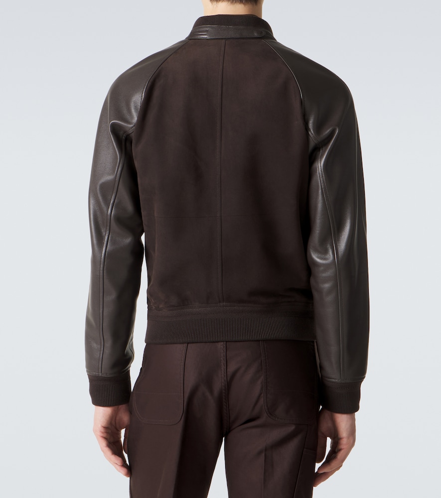 Leather and suede bomber jacket
