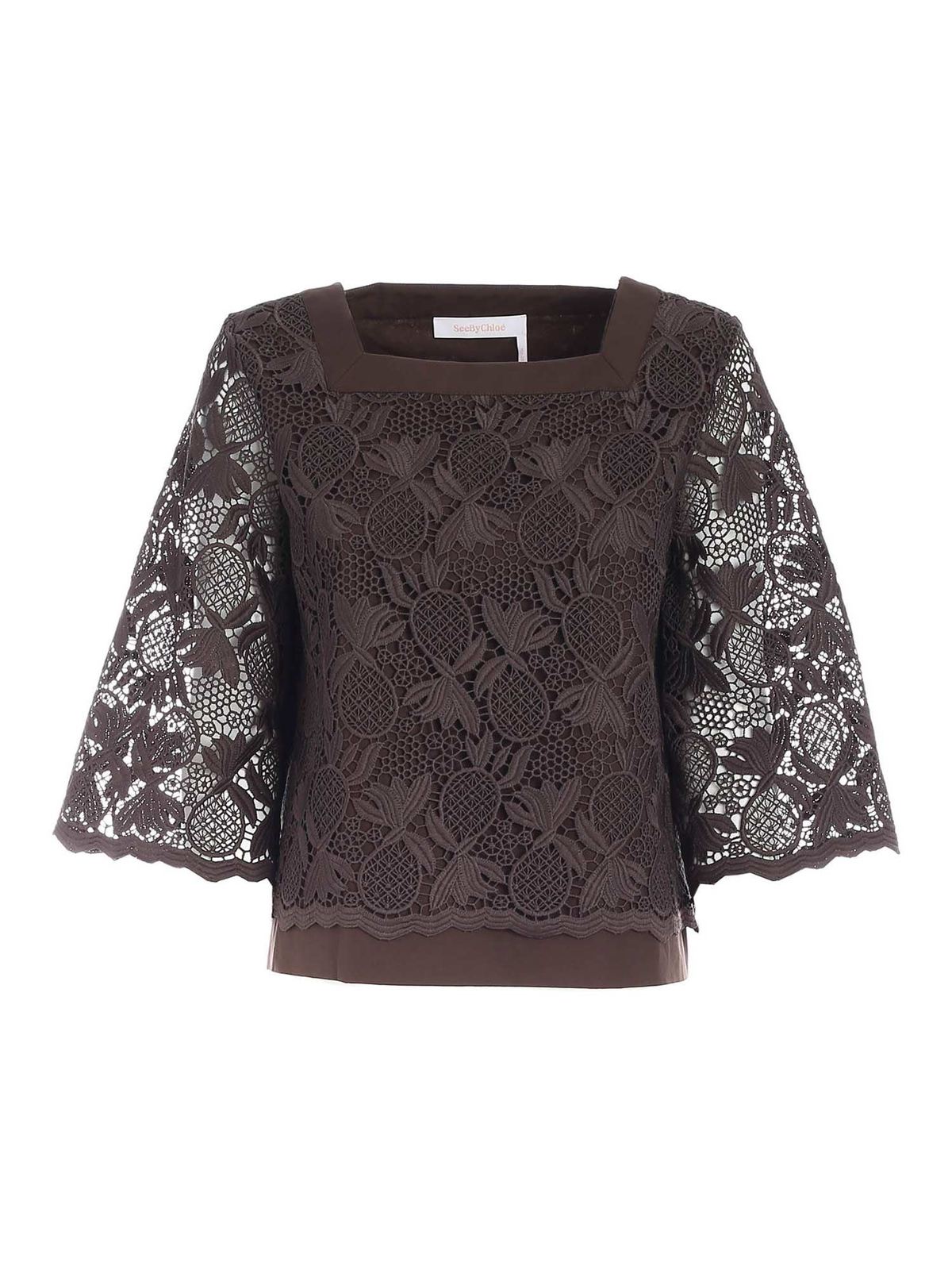 Lace blouse in brown