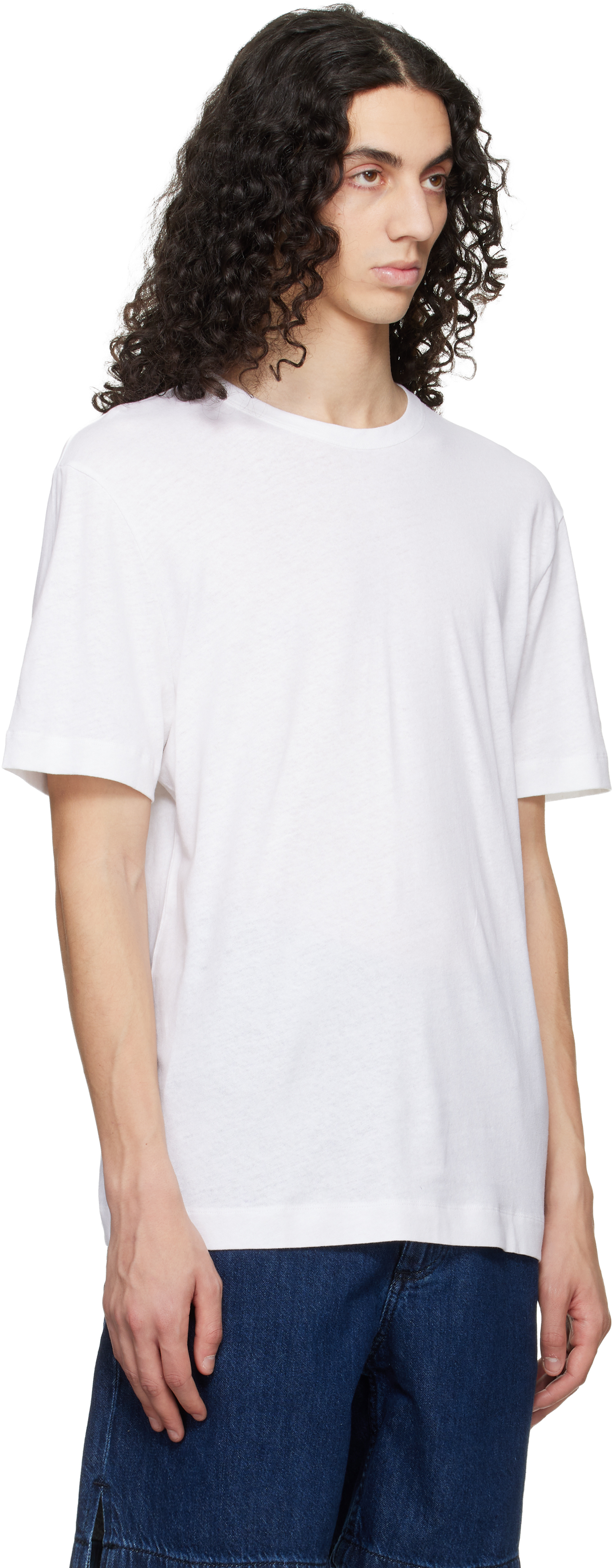White Cotton-Linen Regular Fit T-shirt