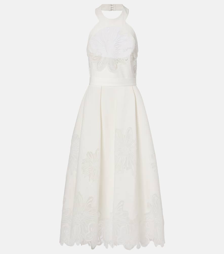 Embroidered halterneck cocktail dress