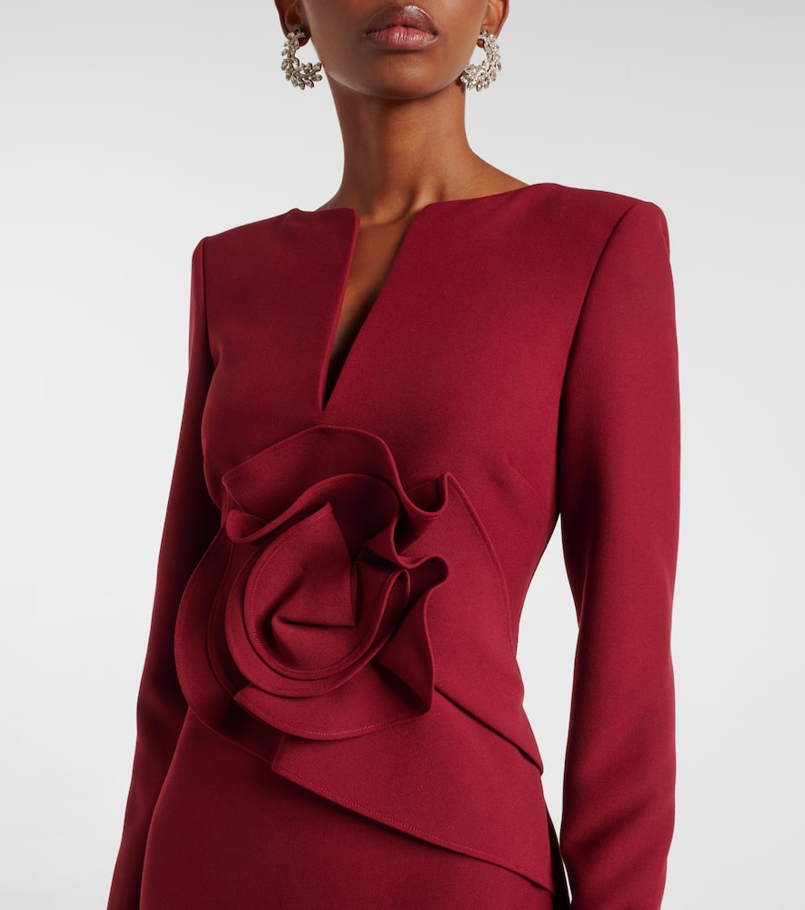 Floral-appliqué crêpe gown