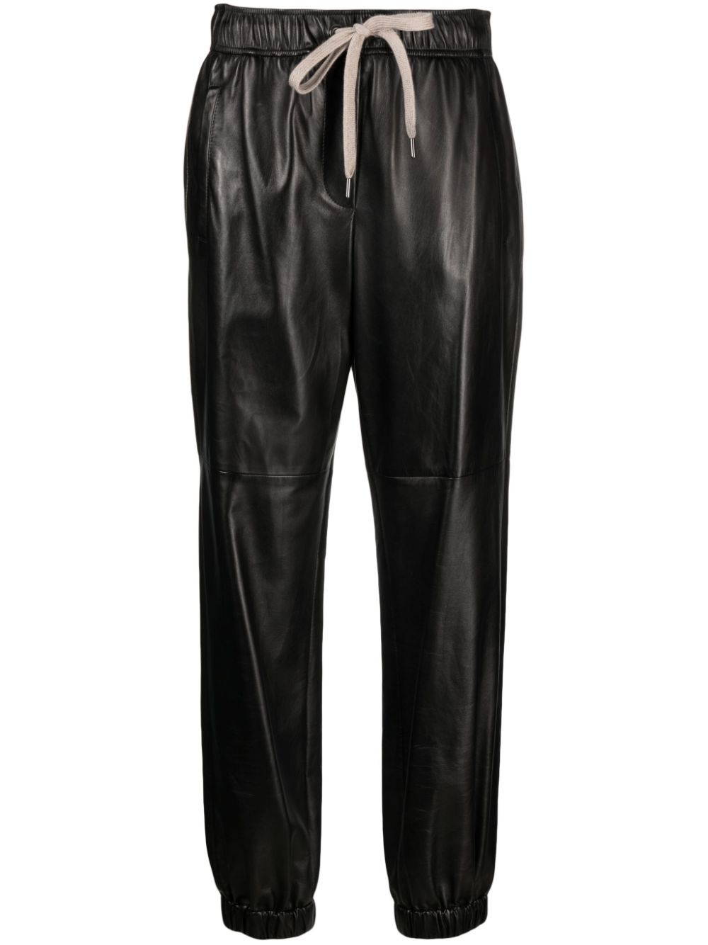 Leather elasticated waistband trousers - Black