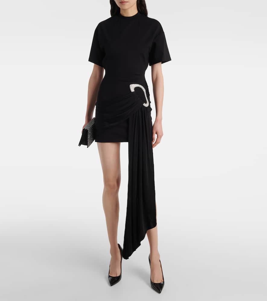 Embellished draped jersey minidress