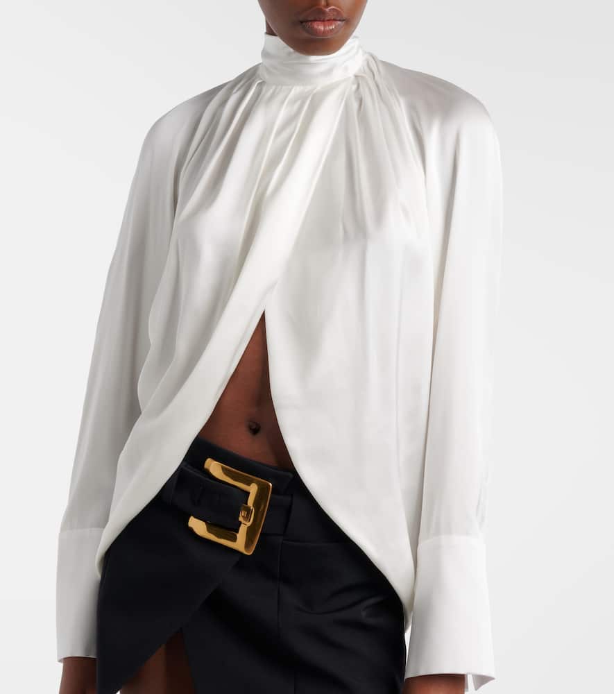 Draped silk satin blouse