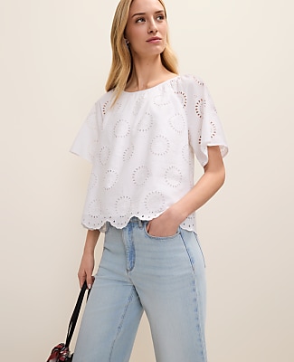 Ann Taylor Weekend Eyelet Scalloped Top