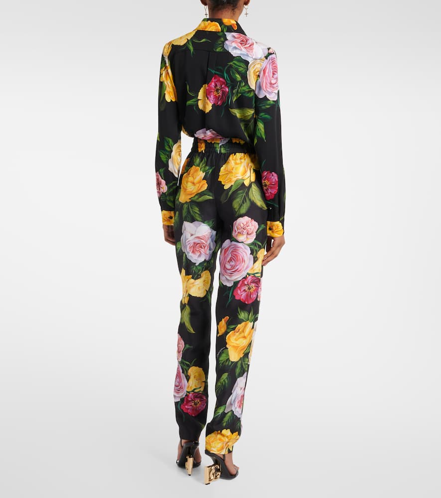 Floral silk straight pants