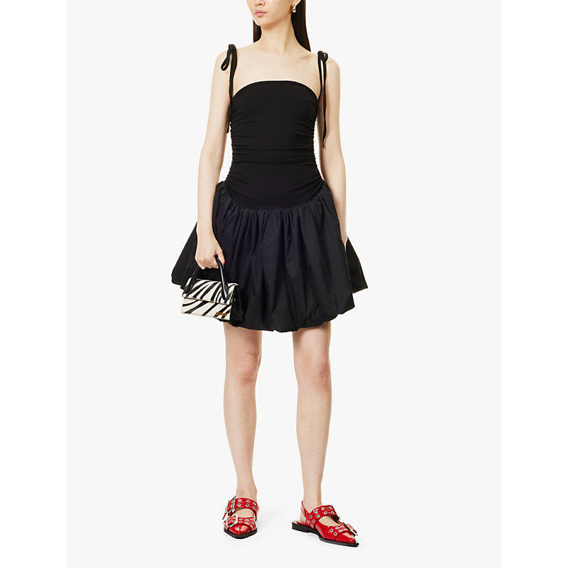 Womens Black Alexa Puffball Stretch-woven Mini Dress