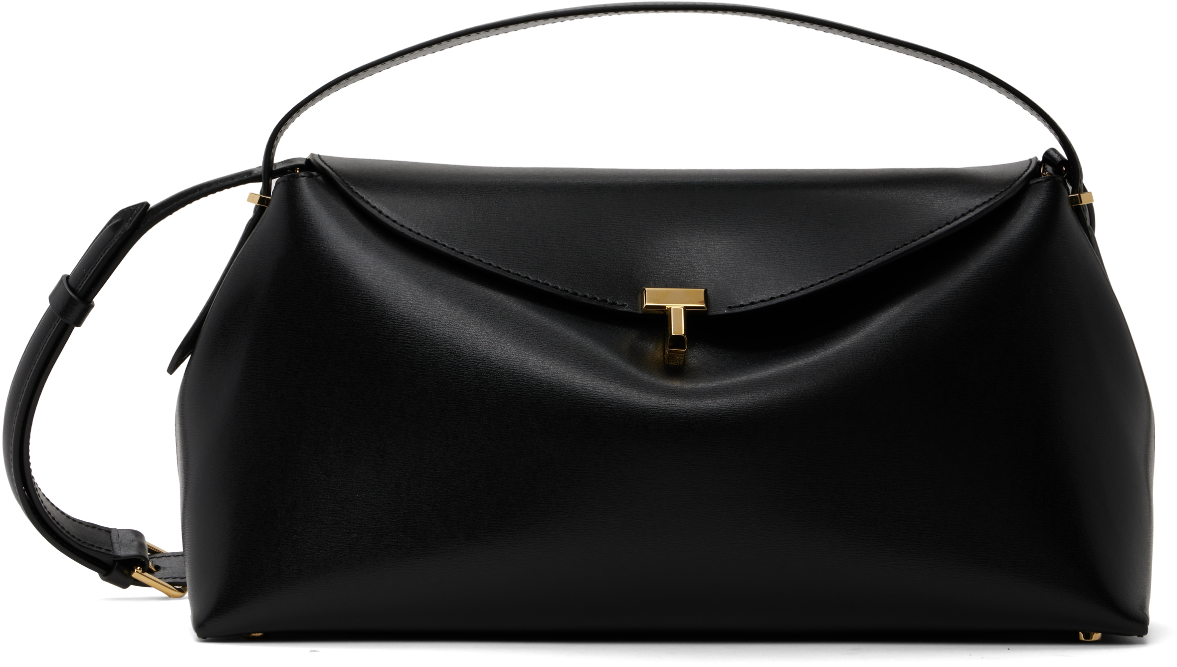 Black T-Lock Leather Top Handle Bag