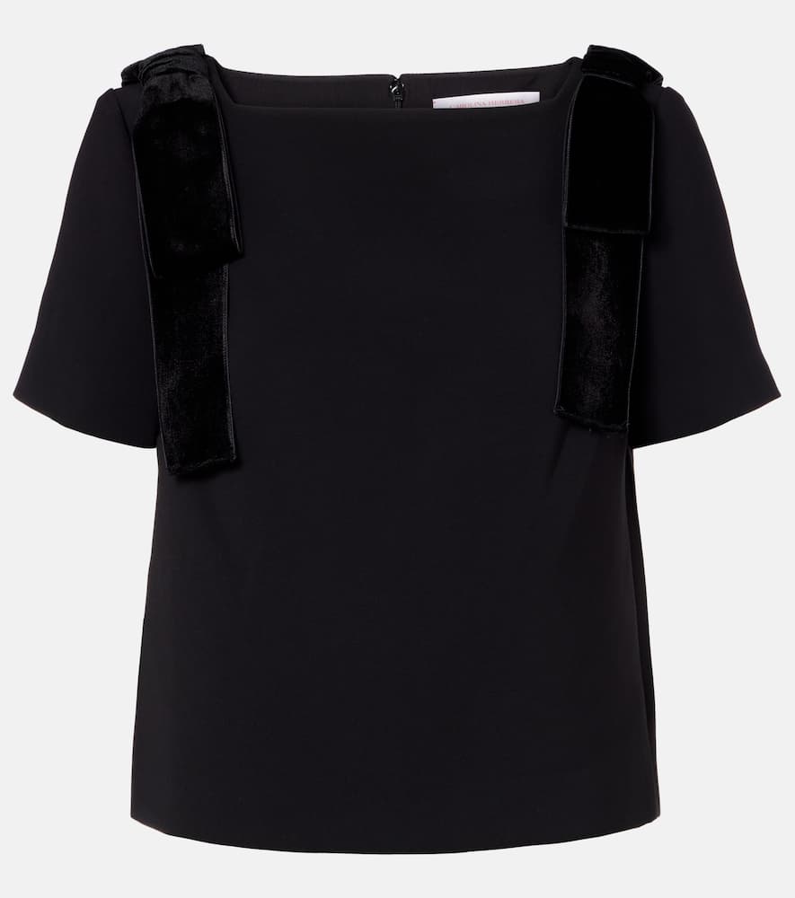 Bow-detail velvet-trimmed crêpe top