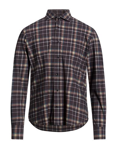 Man Shirt Dark brown Size 16 Nylon, Elastane