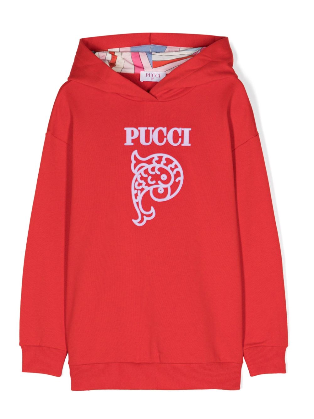 Raised-logo cotton hoodie - Red