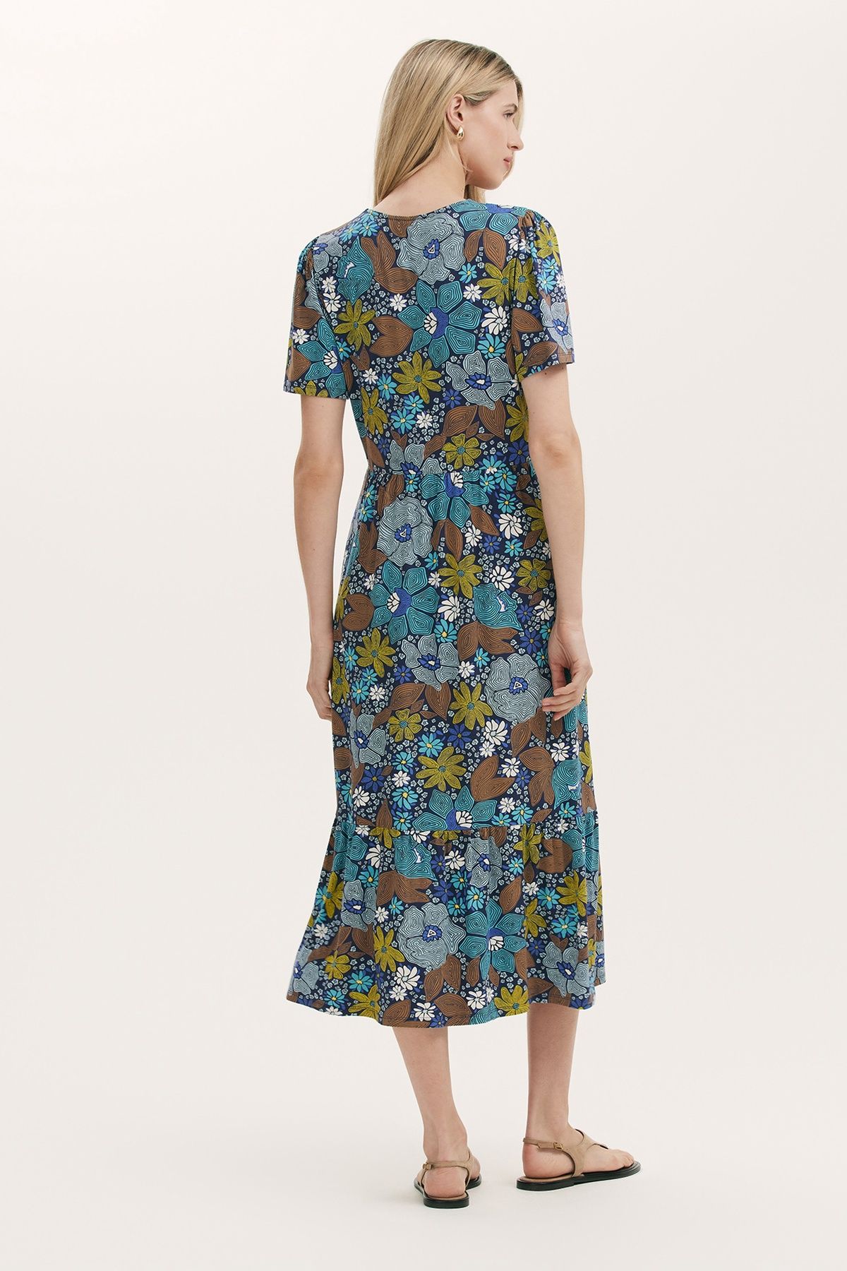 Finery London Edith Floral Jersey Midi Dress In Navy